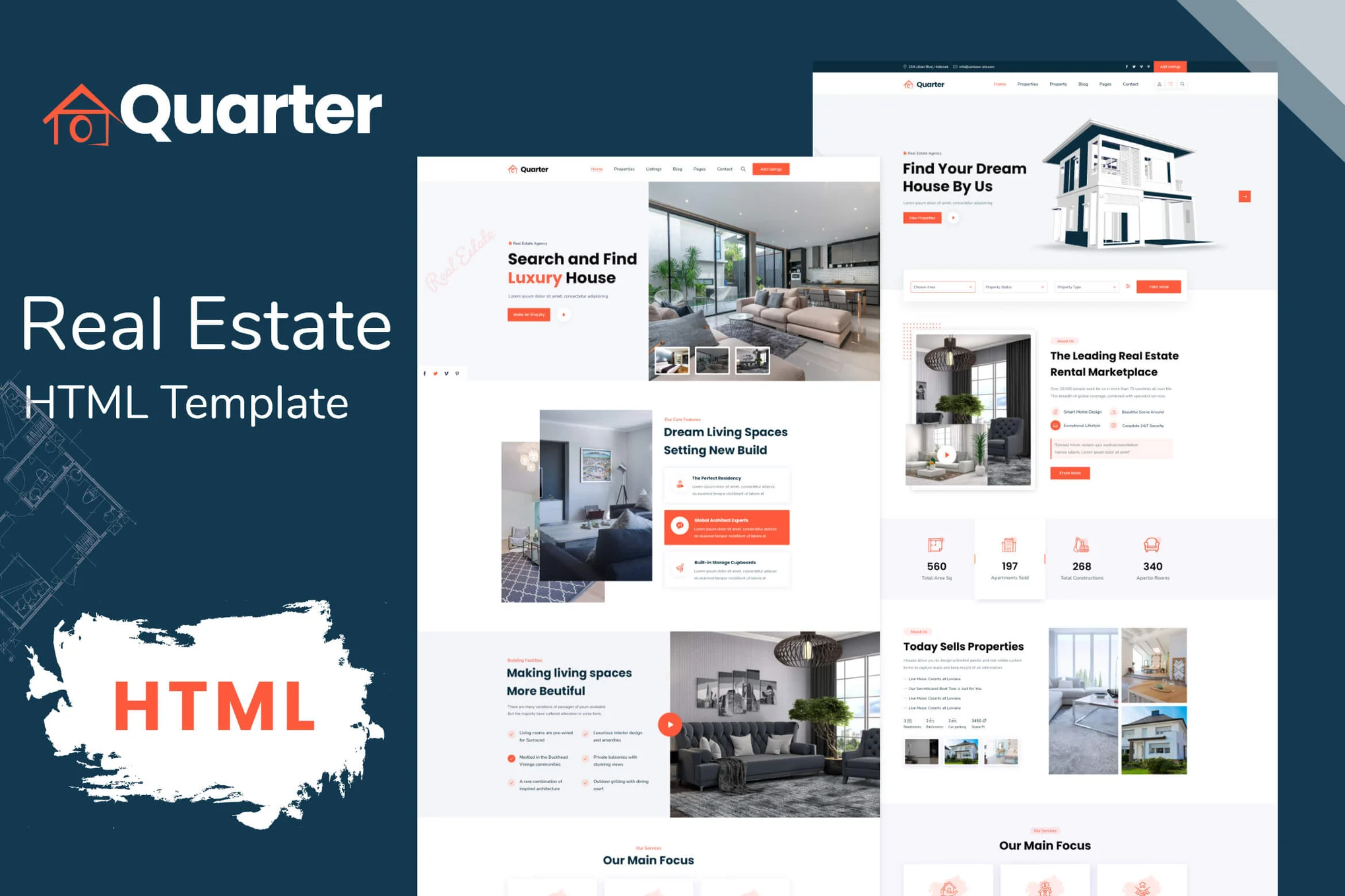 Giao diện Quarter – Mẫu website bất động sản HTML hỗ trợ RTL