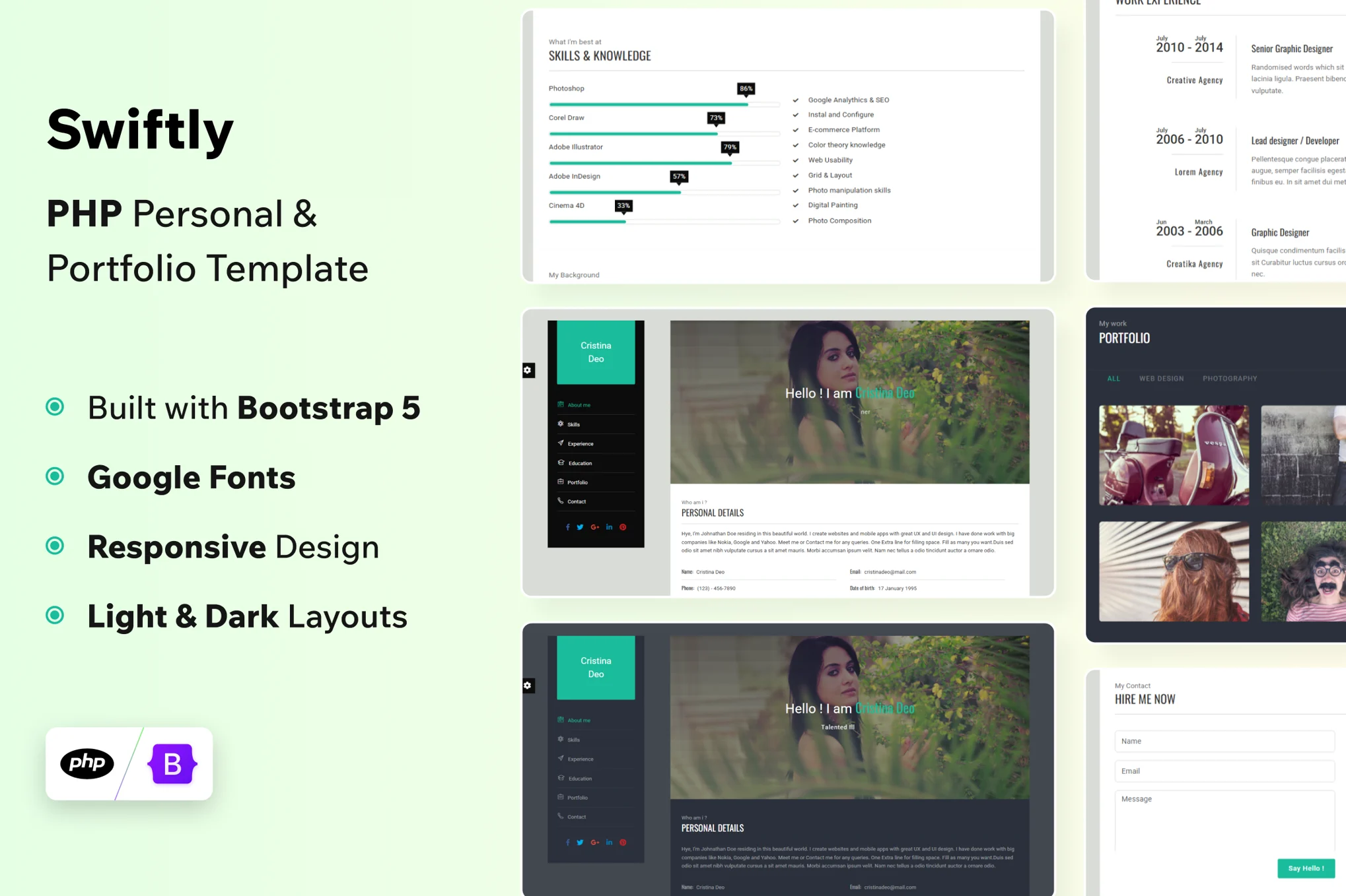 Giao diện Swiftly – Mẫu landing page cá nhân PHP