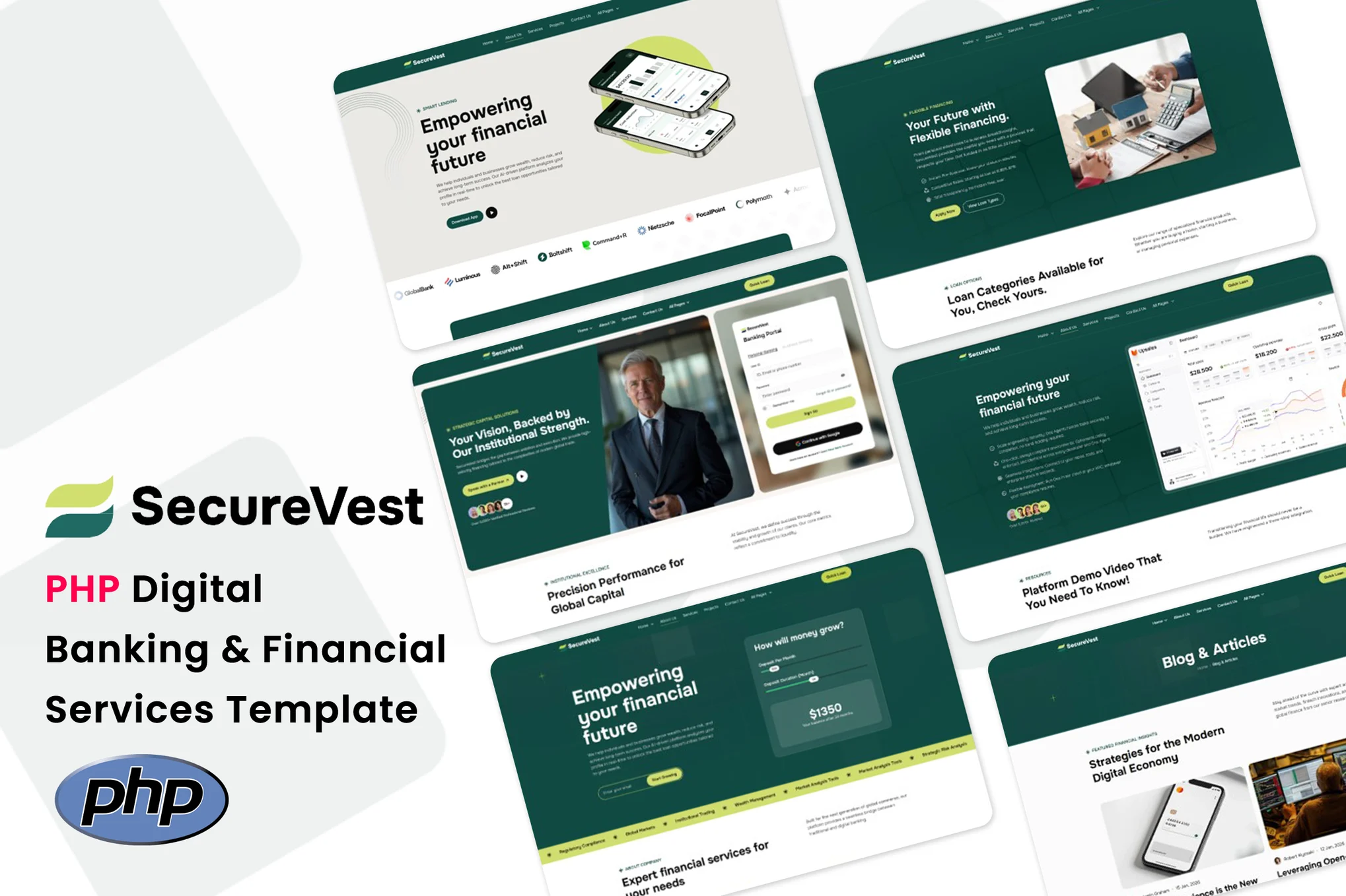 Giao diện SecureVest – Template website ngân hàng số và dịch vụ tài chính