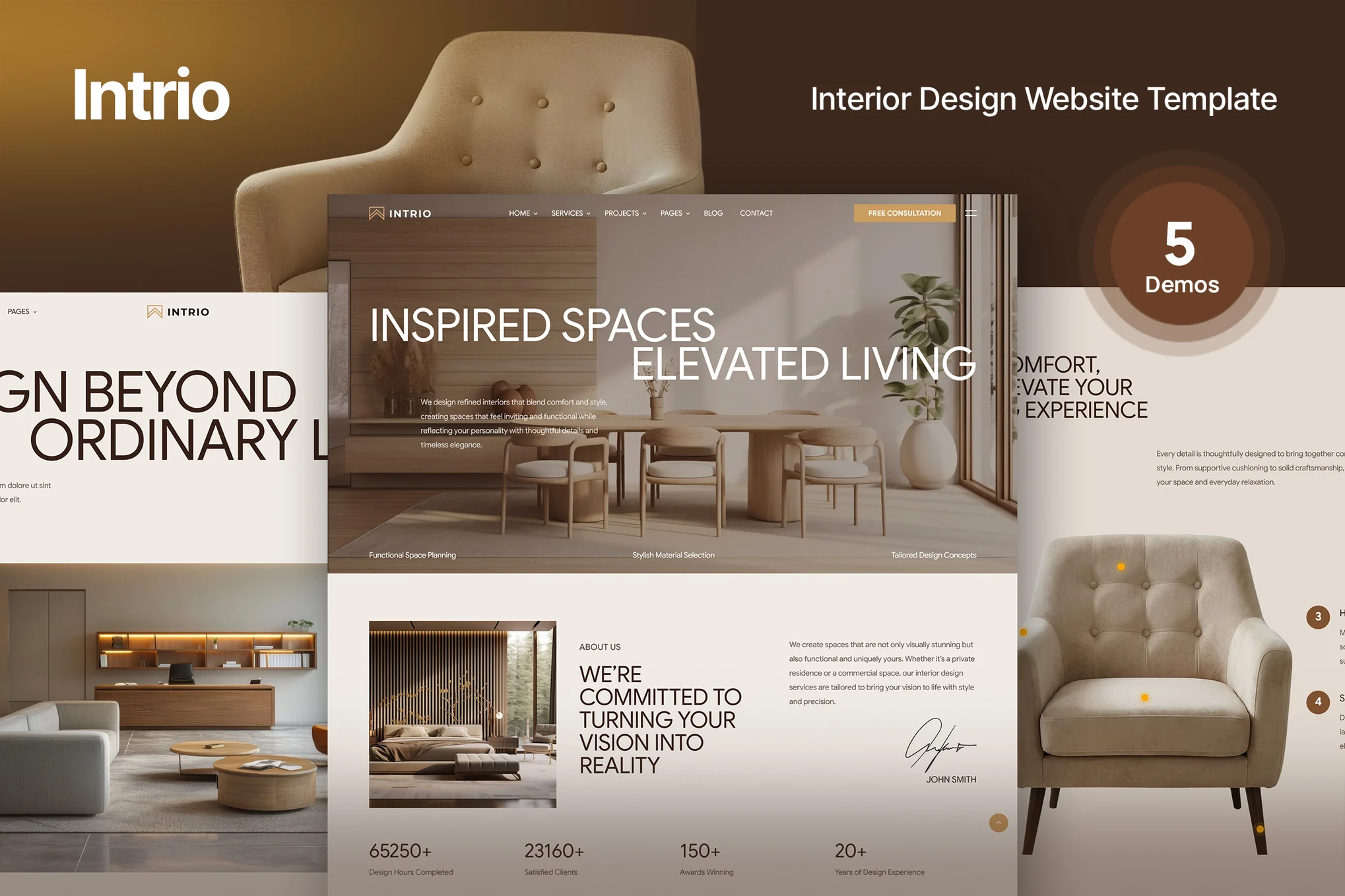 Giao diện Intrio – Mẫu website dịch vụ thiết kế nội thất