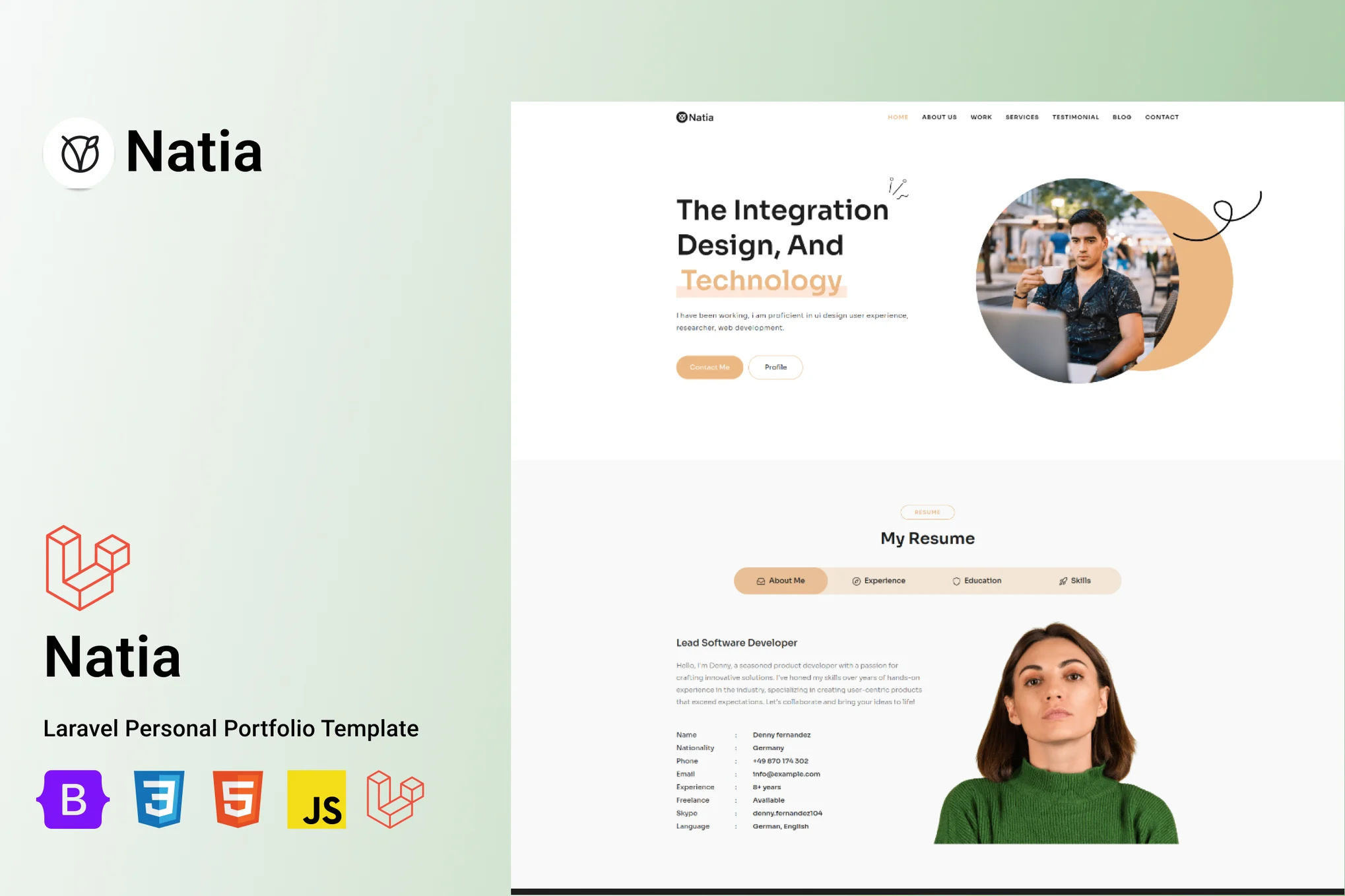 Giao diện Natia Personal Portfolio Laravel Template